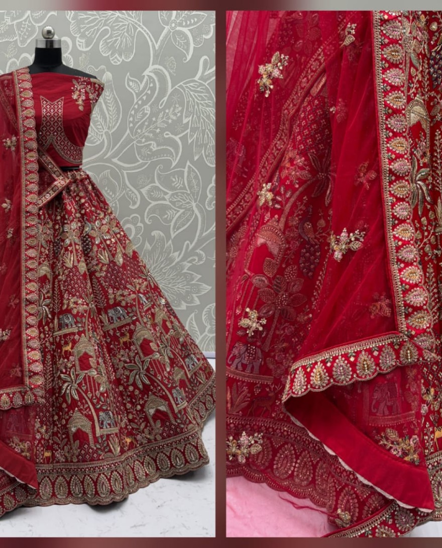 RED - Tremendous Red Embroidery Pattern  New Season Bridal Lehenga Choli 